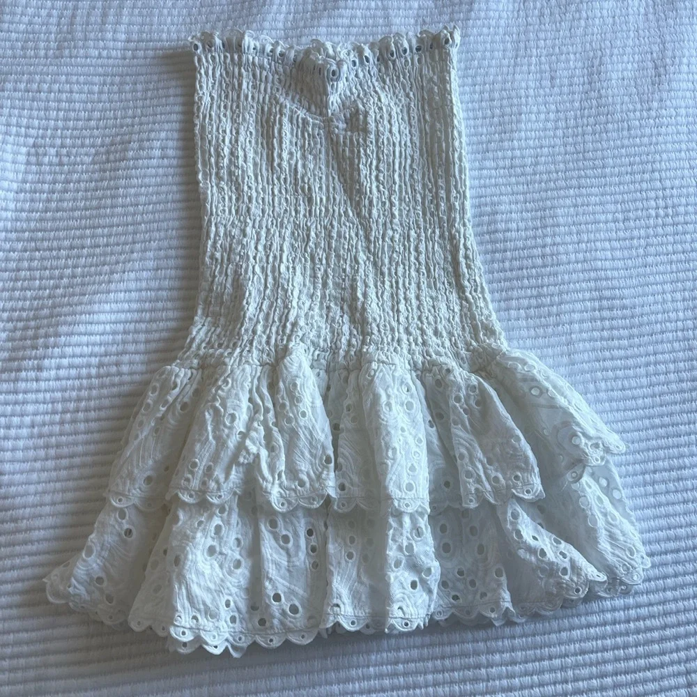 Strapless White Ruffle Mini Dress - Picture 3 of 3